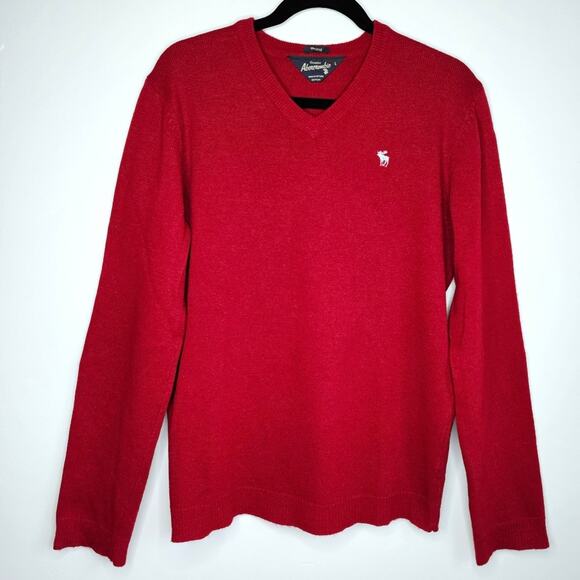 Vintage Abercrombie Muscle Knit Red Wool V Neck‎ Sweater L - Picture 1 of 6